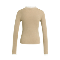 YAYA Aansluitende ribgebreide trui met ruches brown.