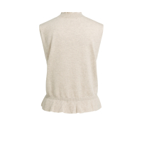 YAYA Mouwloze gebreide trui met ruches aan de zoom light beige.