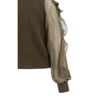 YAYA Gebreide trui met geweven mouwen black brown