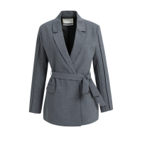 YAYA Geweven wikkelblazer met riemdetails grey