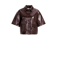 YAYA Korte overhemdjas met korte mouwen van lakleer choco/red