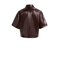 YAYA Korte overhemdjas met korte mouwen van lakleer choco/red