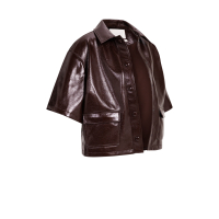 YAYA Korte overhemdjas met korte mouwen van lakleer choco/red