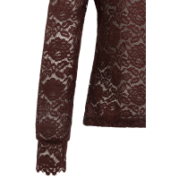 YAYA Kanten top met hoge halslijn choco/red