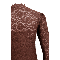 YAYA Kanten top met hoge halslijn choco/red