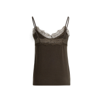 YAYA Jersey singlet met kanten rand brown