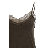 YAYA Jersey singlet met kanten rand brown