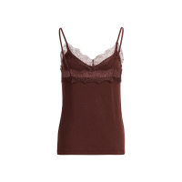 YAYA Jersey singlet met kanten rand choco red
