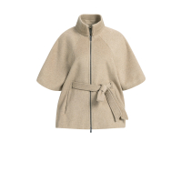 YAYA Zachte geweven wollen poncho-jas met ribboord.