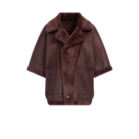 YAYA Oversized omkeerbare mouwloze jas van imitatiebont choco/red