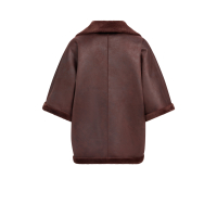 YAYA Oversized omkeerbare mouwloze jas van imitatiebont choco/red