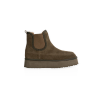 YAYA Platform suède enkellaarsjes met bontvoering (brown)
