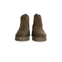 YAYA Platform suède enkellaarsjes met bontvoering (brown)