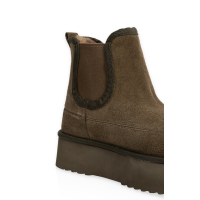 YAYA Platform suède enkellaarsjes met bontvoering (brown)