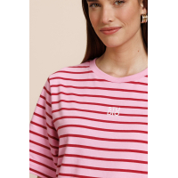 Studio Anneloes  Stripe studio floor t-shirt - ruby red/ pop pink