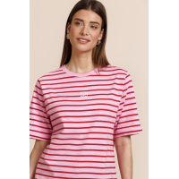Studio Anneloes  Stripe studio floor t-shirt - ruby red/ pop pink