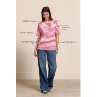 Studio Anneloes  Stripe studio floor t-shirt - ruby red/ pop pink