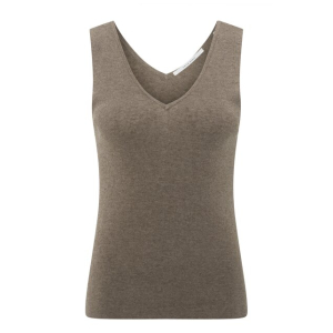 YAYA Fine rib knitted tanktop, greyish brown melange