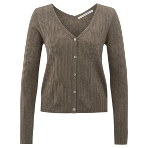 YAYA Fine rib knitted cardigan, greyish brown melange