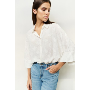 YAYA Cropped loose fit jacquard blouse, off white