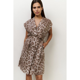 YAYA Printed midi dress with belt, milk brown dessin