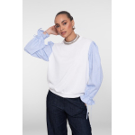 Geisha Sweater striped sleeves, off-white/light blue