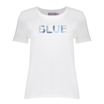 Geisha T-shirt blue sequences, off-white/blue