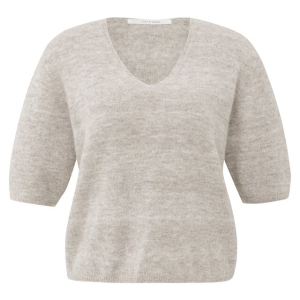 YAYA Melange knit with V-neck, taupe grey melange
