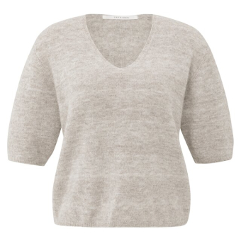 YAYA Melange knit with V-neck, taupe grey melange