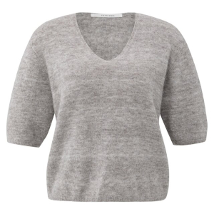 YAYA Melange knit with V-neck, cloud grey melange