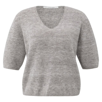 YAYA Melange knit with V-neck, cloud grey melange