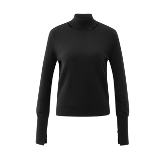 YAYA Sweater with cut- out neckline, black