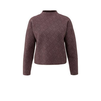 YAYA Jacquard sweater with collar, fudge purple dessin