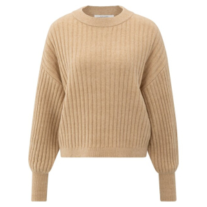 YAYA Ribbed sweater with round neck, light camel YAYA Ribbed sweater with round neck, light camel