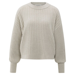 YAYA Ribbed sweater with round neck, taupe grey YAYA Ribbed sweater with round neck, taupe grey