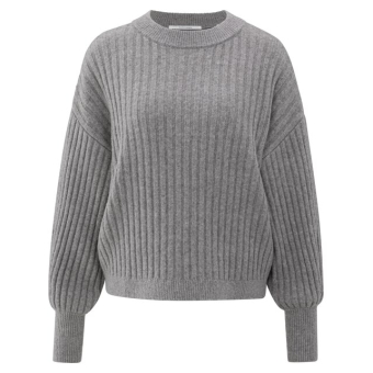YAYA Ribbed sweater with round neck, secret spaces grey