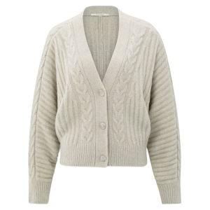 YAYA Knit cardigan with cables, cloud grey melange