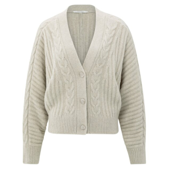 YAYA Knit cardigan with cables, cloud grey melange