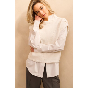 YAYA Blouse with high V- neck collar, pure white