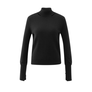YAYA Sweater with cut- out neckline, black