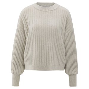 YAYA Ribbed sweater with round neck, taupe grey