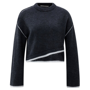 YAYA Sweater with contrast lines, collegiate blue melange