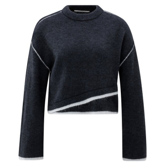 YAYA Sweater with contrast lines, collegiate blue melange