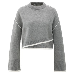 YAYA Sweater with contrast lines, taupe grey melange