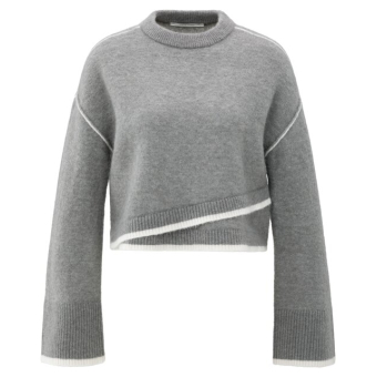 YAYA Sweater with contrast lines, taupe grey melange