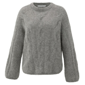 YAYA Soft cable knit sweater, taupe grey melange