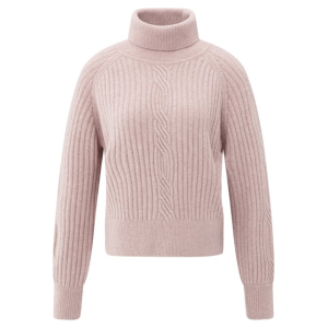 YAYA Sweater with cable detail, shadow gray pink melange