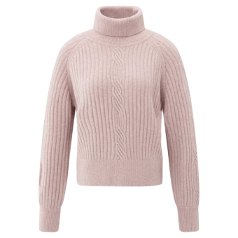 YAYA Sweater with cable detail, shadow gray pink melange