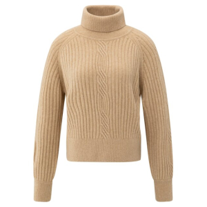 YAYA Sweater with cable detail, light camel melange