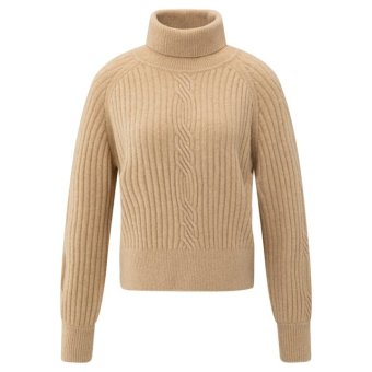 YAYA Sweater with cable detail, light camel melange